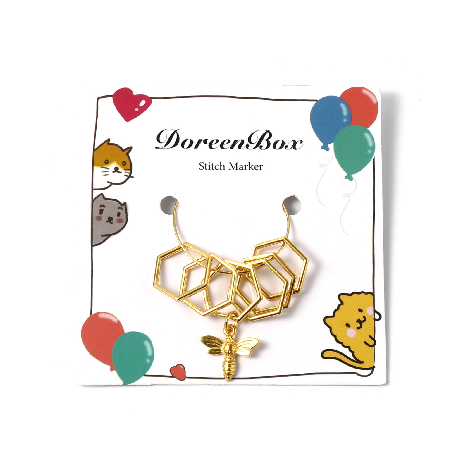 Stitch Marker Ring - 6pcs Hexagon Bee Pendants Knitting Stitch
