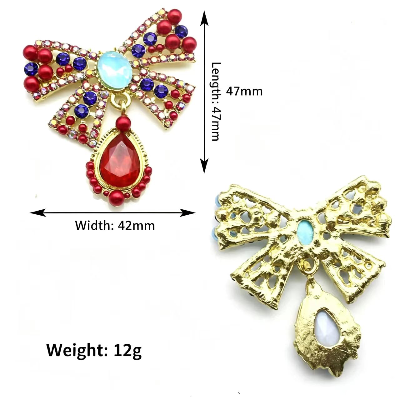 Embroidery Simple - Gold Alloy Bow Crystal Rhinestone Brooch