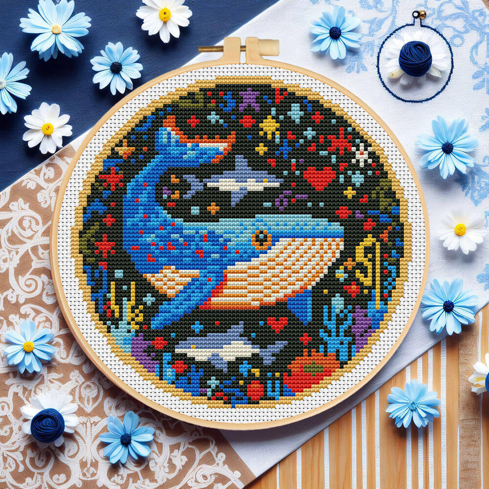 Stitch Marker Ring - DIY Cross Stitch Whale Embroidery Animal