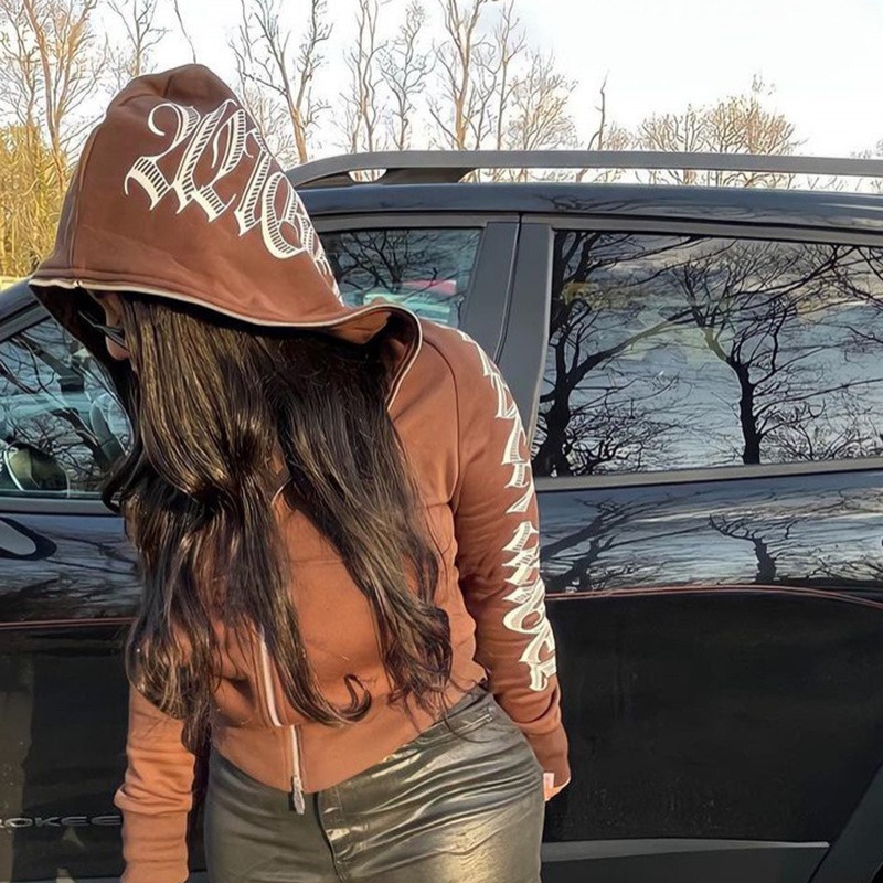 Women Crop Zip Hoodie Y2K Goth - Embroidery Zip Up Hoodie recension och pris