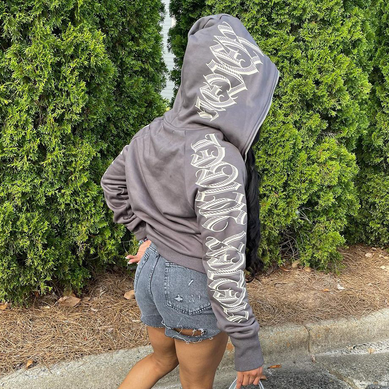 Women Crop Zip Hoodie Y2K Goth - Embroidery Zip Up Hoodie recension och pris