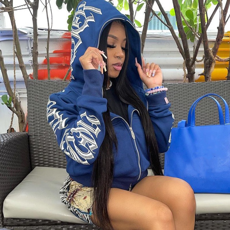 Women Crop Zip Hoodie Y2K Goth - Embroidery Zip Up Hoodie recension och pris