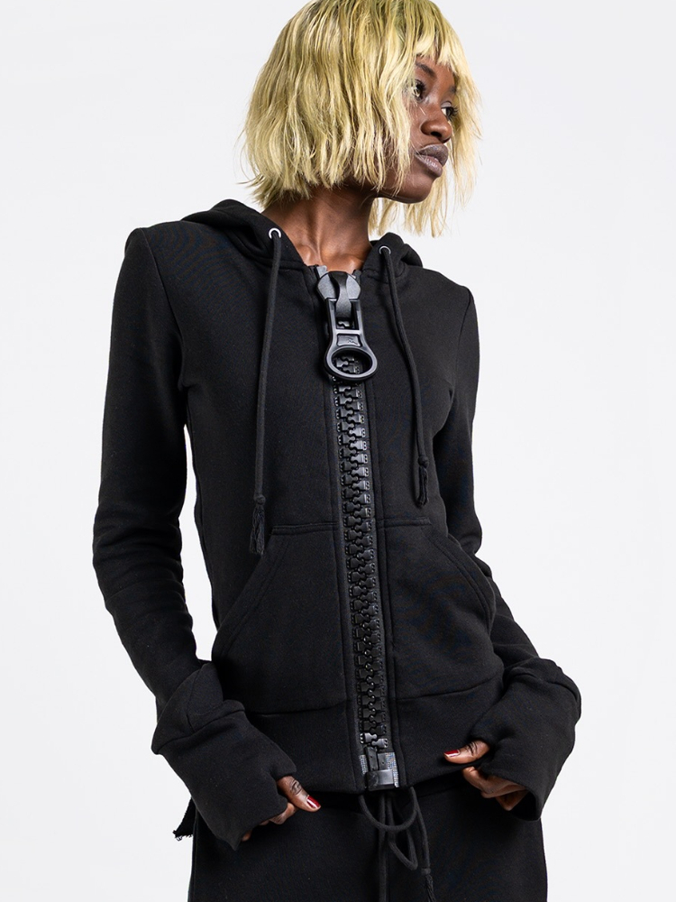 Y2K Large Zipper Color-Block S - Embroidery Zip Up Hoodie recension och pris