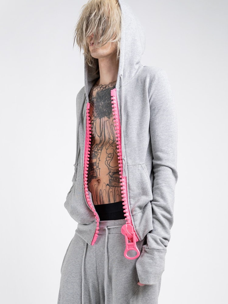 Y2K Large Zipper Color-Block S - Embroidery Zip Up Hoodie recension och pris