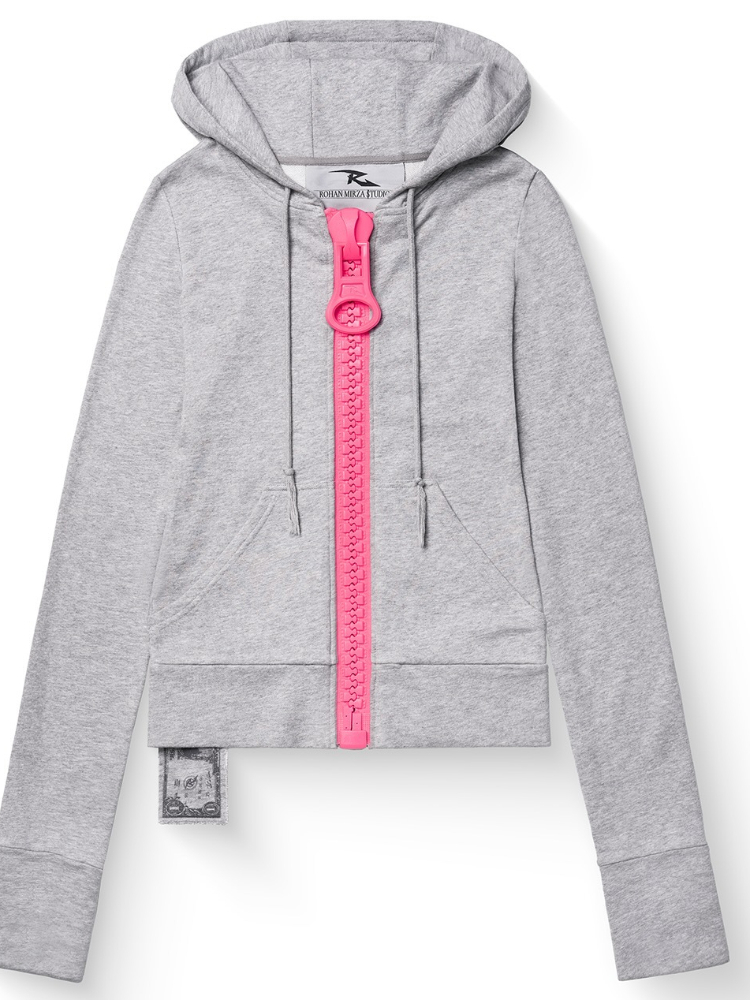 Y2K Large Zipper Color-Block S - Embroidery Zip Up Hoodie recension och pris