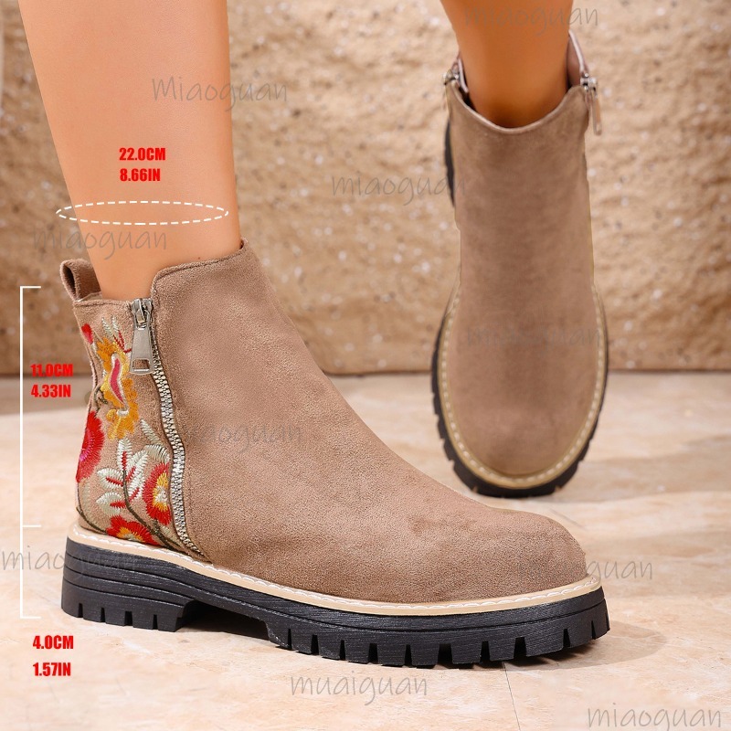 Flower Embroidery Suede Ankle  - Embroidery Flower recension och pris