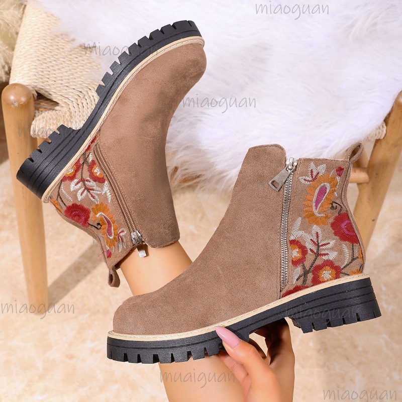 Flower Embroidery Suede Ankle  - Embroidery Flower recension och pris