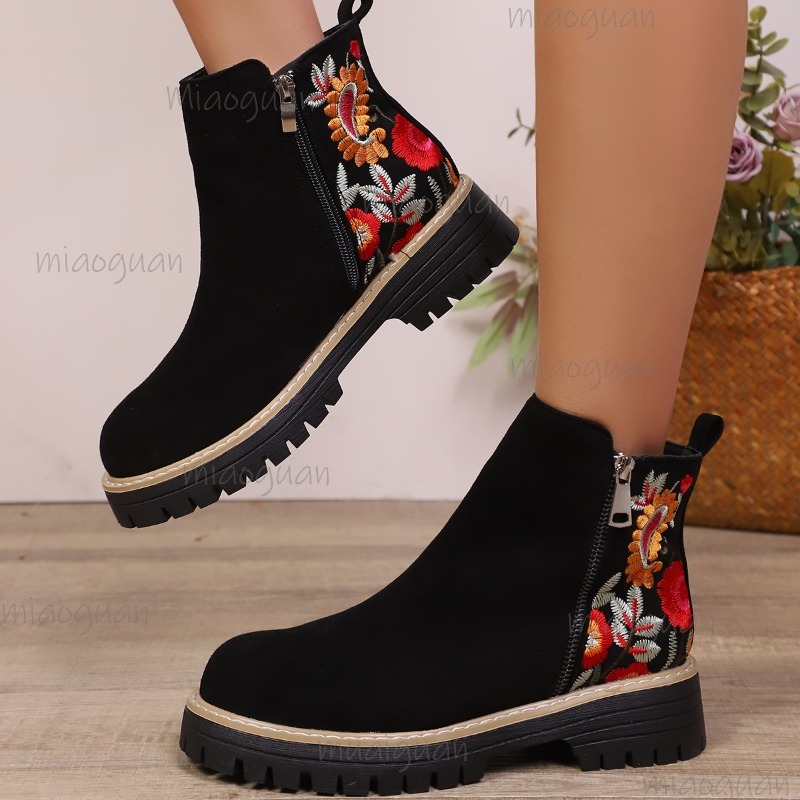Flower Embroidery Suede Ankle  - Embroidery Flower recension och pris