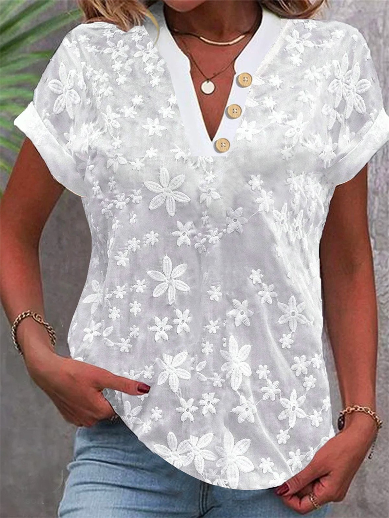 Summer Women White Floral Embr - Embroidery On Shirt recension och pris