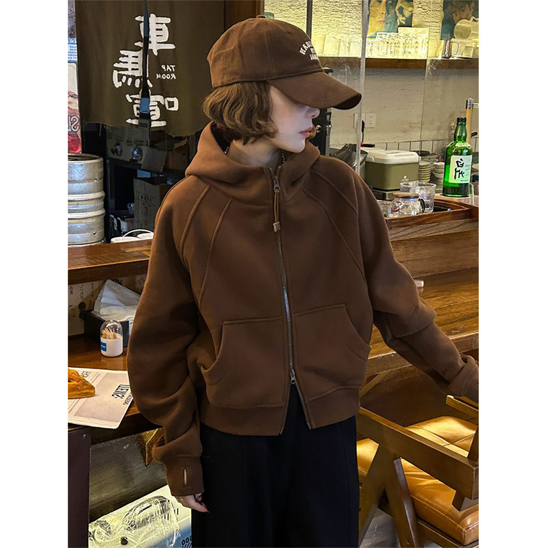 Women Solid Hoodies Fleeced Sh - Embroidery Zip Up Hoodie recension och pris