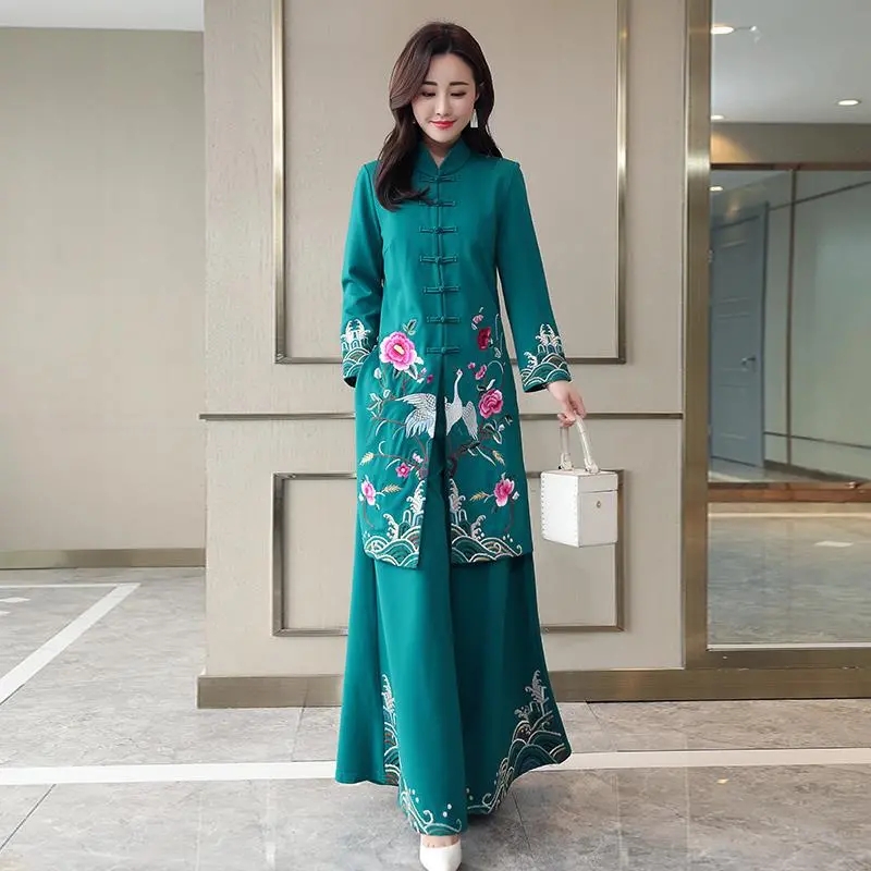 Long Ethnic Style Cheongsam Se - Embroidery Youtube recension och pris