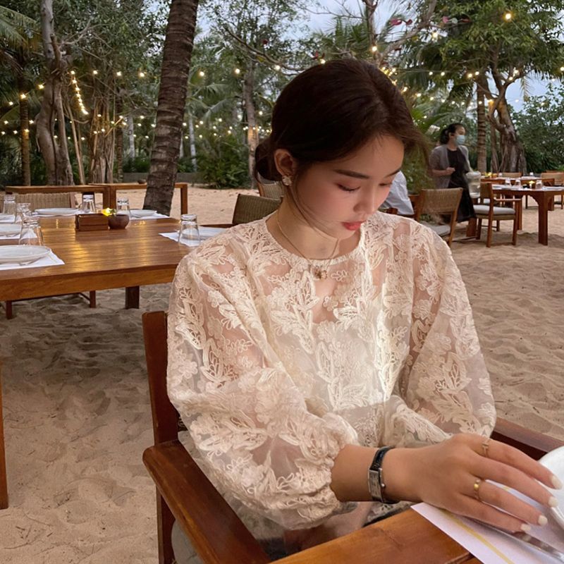 MEXZT Elegant Sheer White Shir - Embroidery On Shirt recension och pris