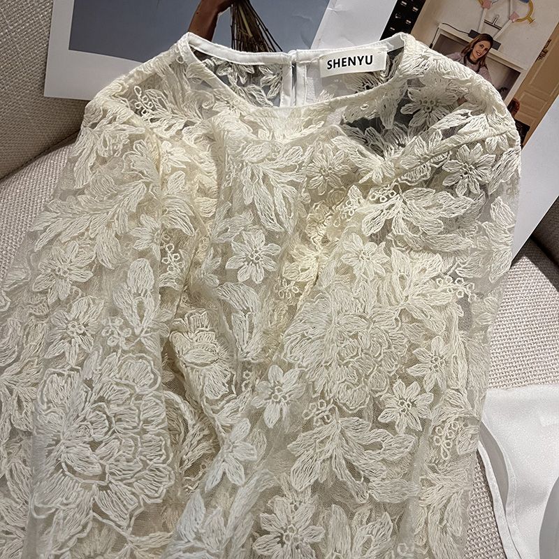 MEXZT Elegant Sheer White Shir - Embroidery On Shirt recension och pris