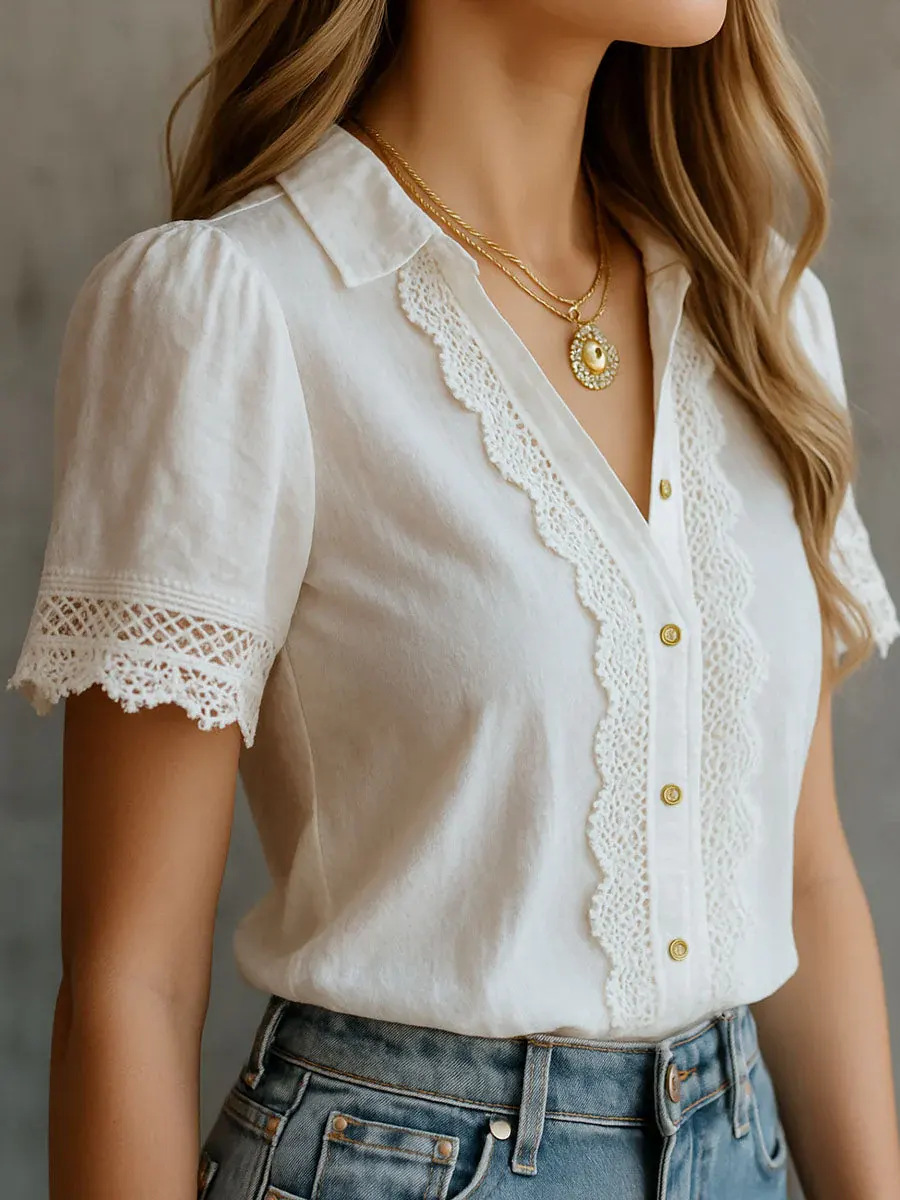 Elegant Women's Shirts Casual  - Embroidery On Shirt recension och pris
