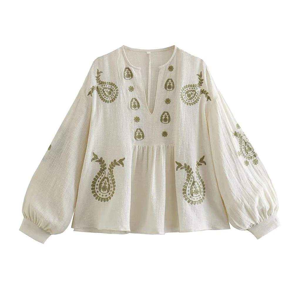 Womens New Loose Cotton Embroi - Embroidery On Shirt recension och pris
