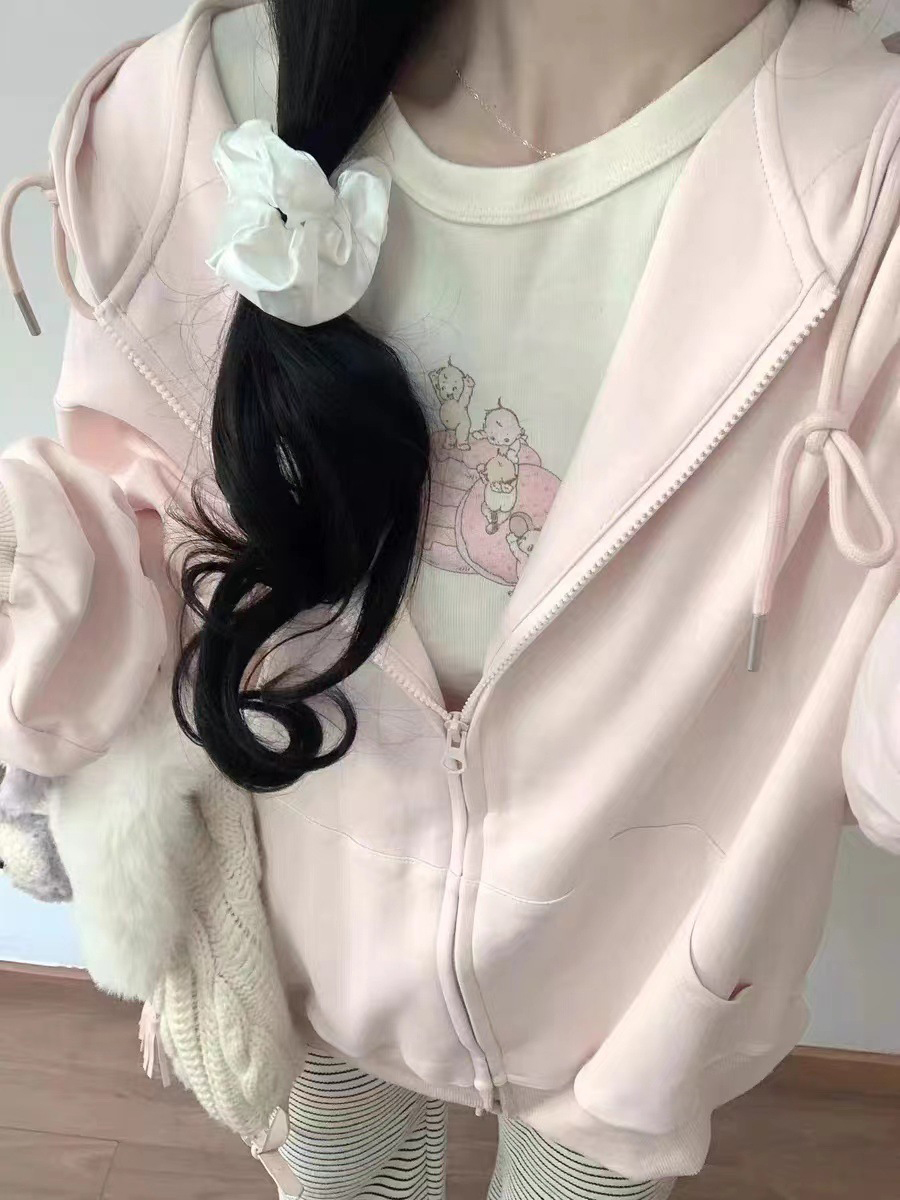 Pink Sweet Oversized Hoodie Au - Embroidery Zip Up Hoodie recension och pris