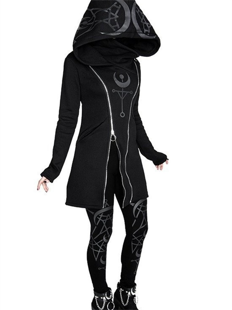 Gothic Punk Print Long-sleeved - Embroidery Zip Up Hoodie recension och pris