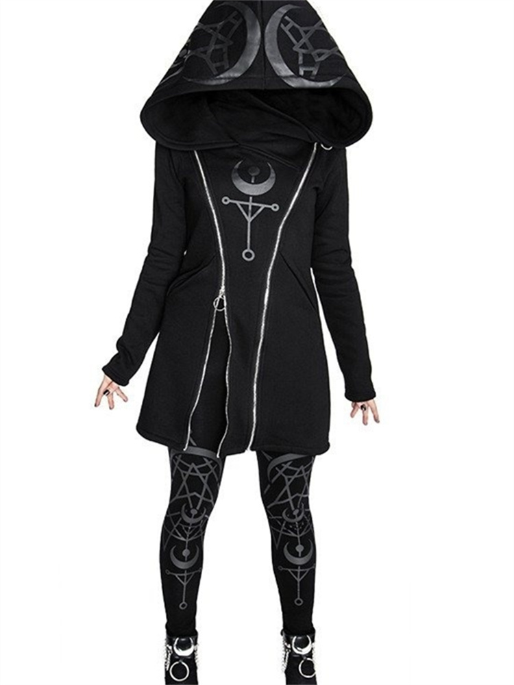Gothic Punk Print Long-sleeved - Embroidery Zip Up Hoodie recension och pris