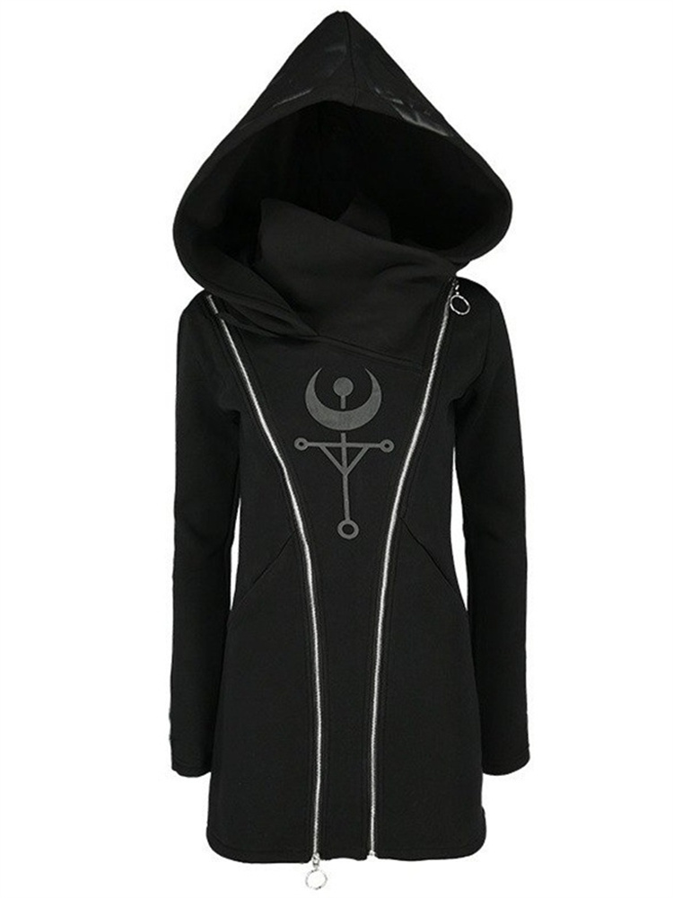 Gothic Punk Print Long-sleeved - Embroidery Zip Up Hoodie recension och pris