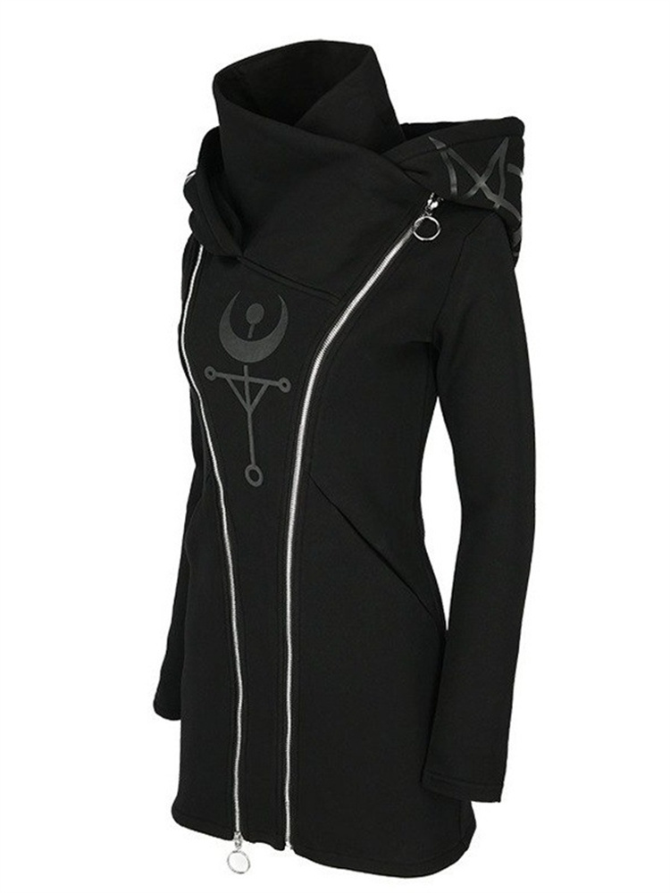 Gothic Punk Print Long-sleeved - Embroidery Zip Up Hoodie recension och pris