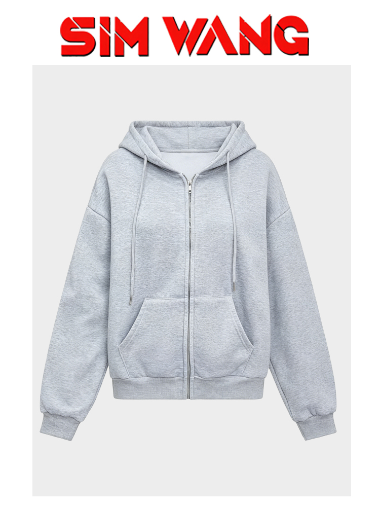 Gray basic style Full-Zip Hood - Embroidery Zip Up Hoodie recension och pris