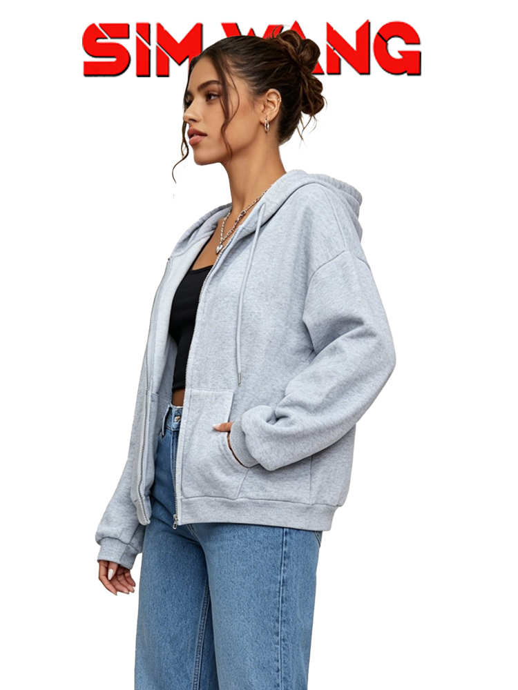 Gray basic style Full-Zip Hood - Embroidery Zip Up Hoodie recension och pris