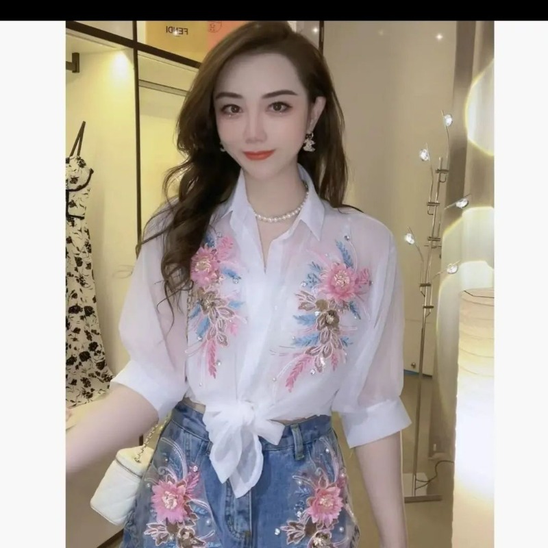 2024 Summer New Office Lady Te - Embroidery On Shirt recension och pris