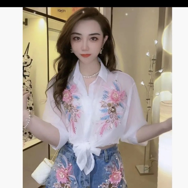 2024 Summer New Office Lady Te - Embroidery On Shirt recension och pris