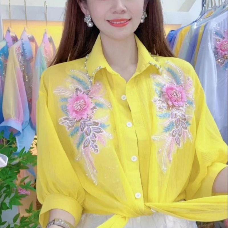 2024 Summer New Office Lady Te - Embroidery On Shirt recension och pris