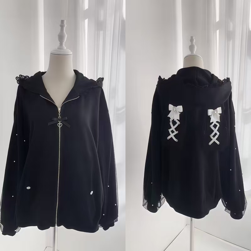 Women Winter Rabbit Ears Lolit - Embroidery Zip Up Hoodie recension och pris