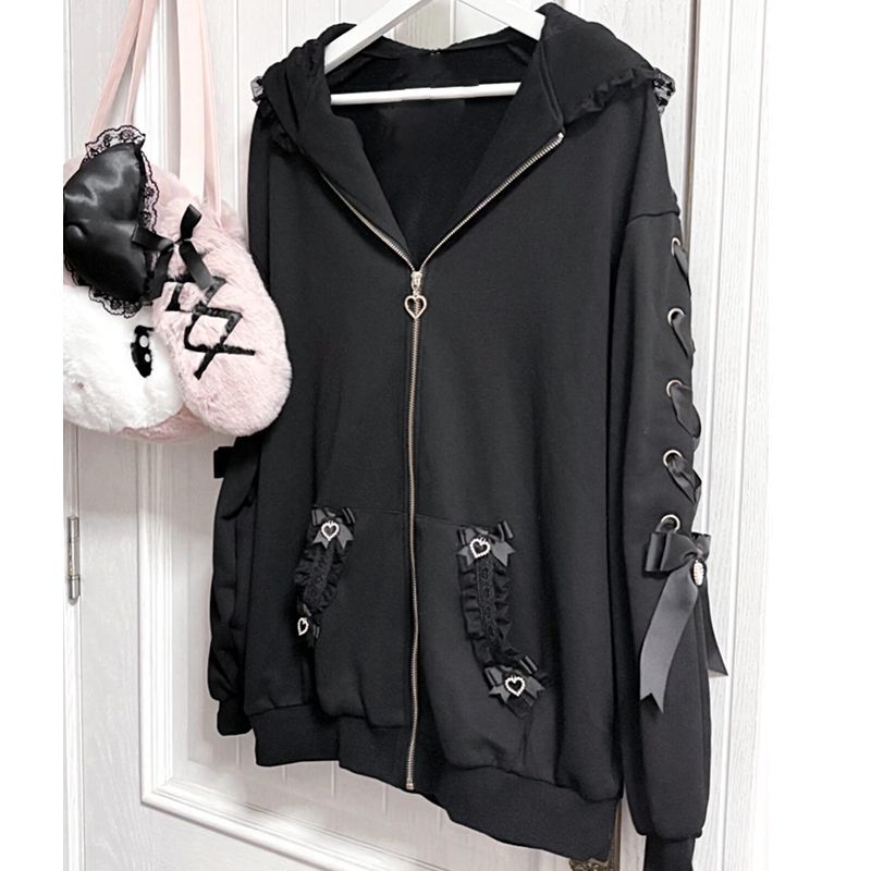 Women Winter Rabbit Ears Lolit - Embroidery Zip Up Hoodie recension och pris