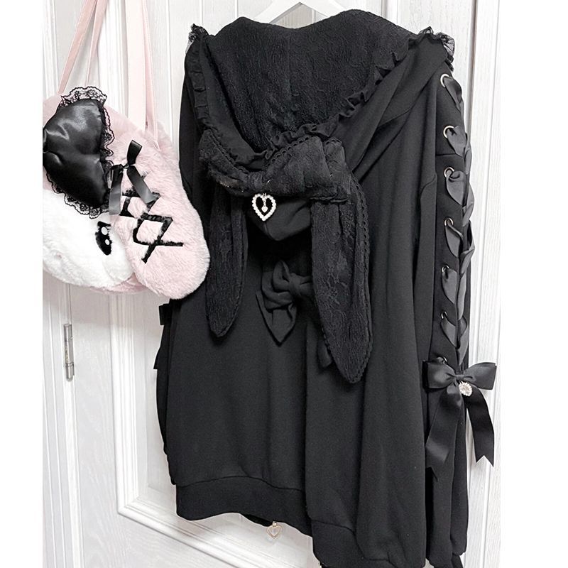 Women Winter Rabbit Ears Lolit - Embroidery Zip Up Hoodie recension och pris